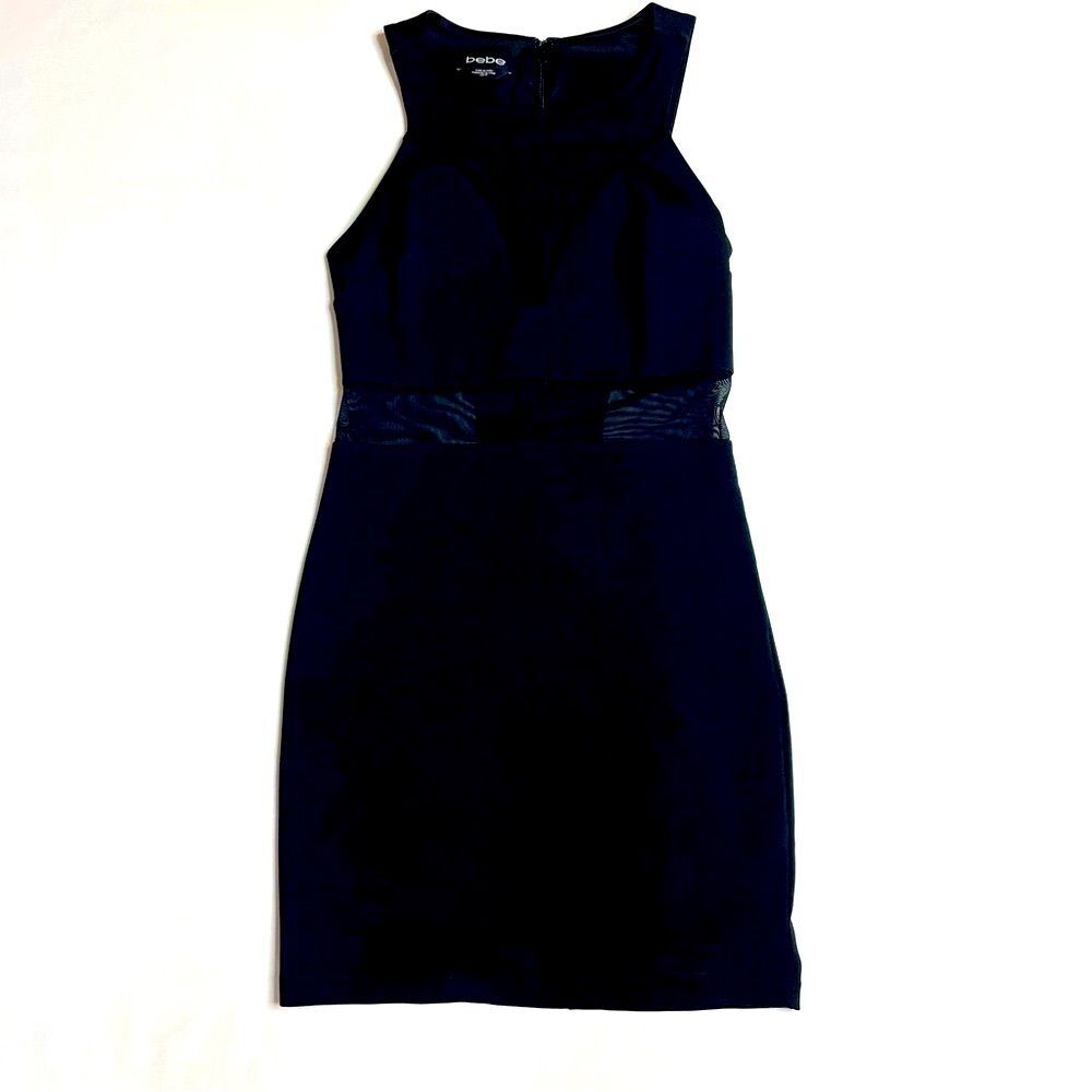 Bebe Bodycon Dress Mini Black Mesh/Sheer Sleeveless Women’s Size XS